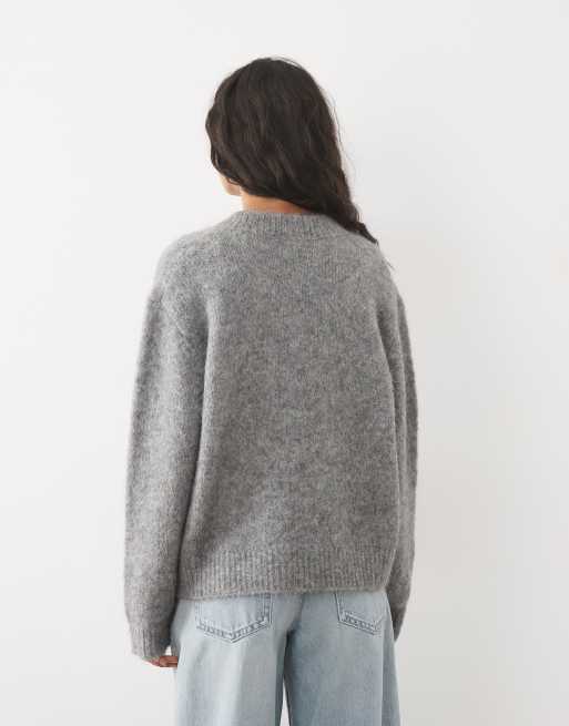 ASOS DESIGN premium alpaca blend v-neck cardigan in grey marl, 4 of 4