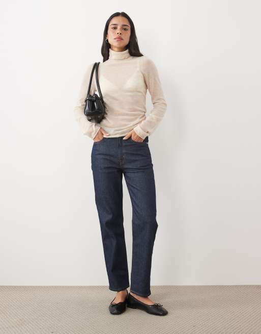 ASOS DESIGN premium alpaca mix sheer fitted turtle neck sweater in oatmeal, 3 of 4