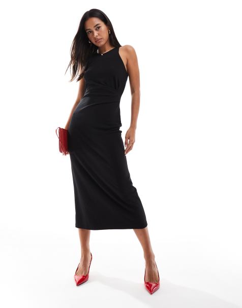 ASOS DESIGN premium asymmetric hem racer midi dress in black