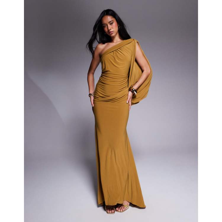 chinese dress ladies Rent Asos Design Satin One Shoulder Maxi Dress With Cut Out Elastic Band  Detail In Sunset Orange main image 1
