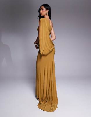 Asos Design Premium Asymmetric One Sleeve Maxi Dress With Draped Back