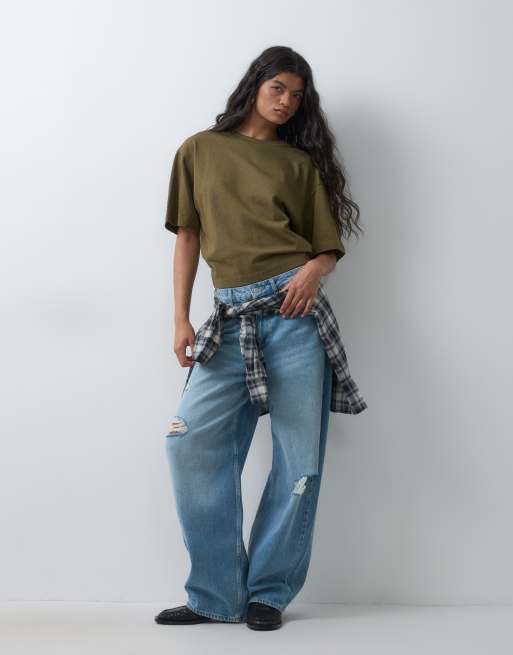 ASOS DESIGN premium avslappnad t-shirt med dragsko i khaki, 4 av 5