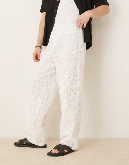 ASOS DESIGN premium baggy crochet pants in white
