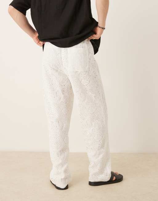 ASOS DESIGN premium baggy crochet pants in white, 4 of 5