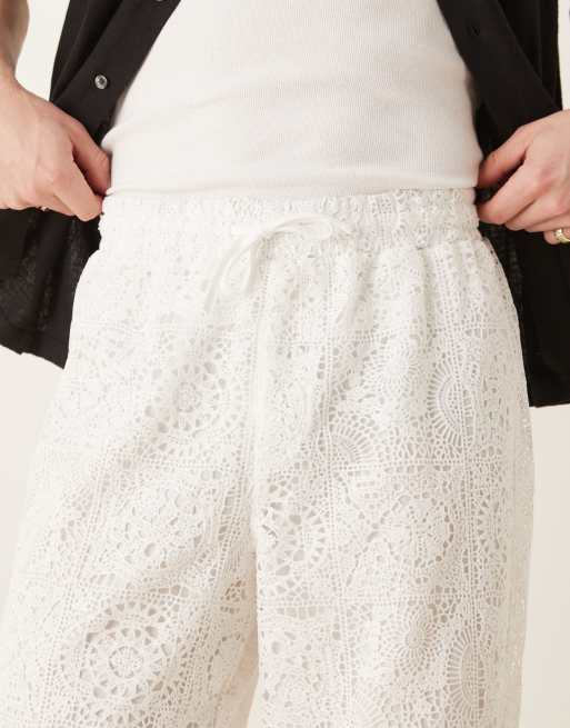 ASOS DESIGN premium baggy crochet pants in white