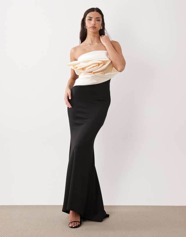 black and white fishtail dress ASOS Design - Bandeau Maxi - Women - Polyester/Spandex - 4 US Satin dress with gold