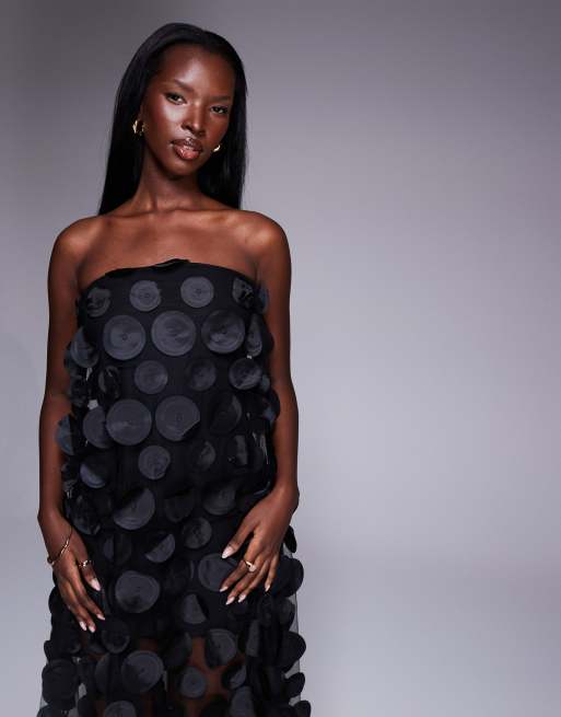 ASOS DESIGN - Premium bandeau maxi-jurk met 3D-stippen in zwart , 2 van 4