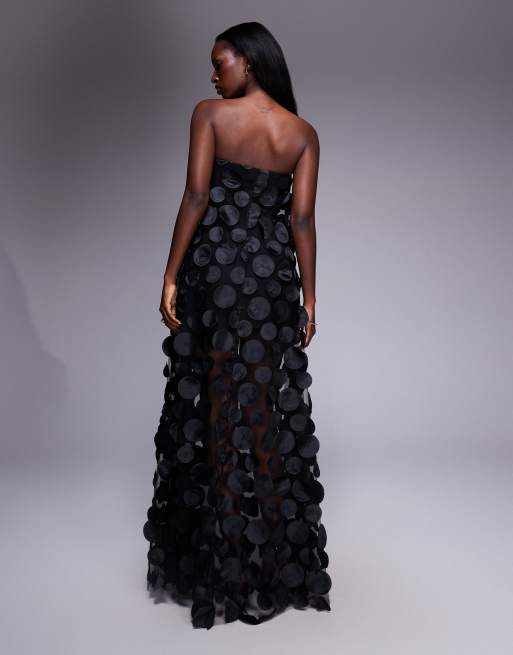 ASOS DESIGN - Premium bandeau maxi-jurk met 3D-stippen in zwart , 4 van 4