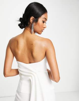 asos design premium bandeau tux detail maxi dress in ivory ASOS Design - Off Shoulder Bandeau Maxi Dress - Women - Polyester