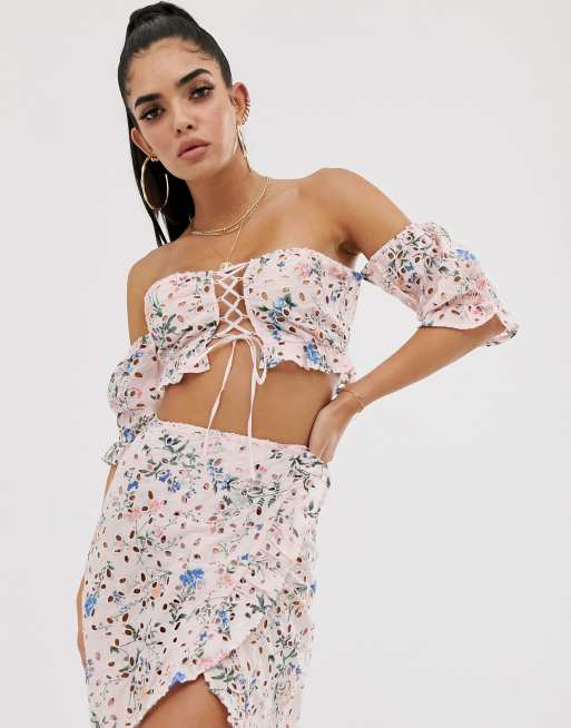 ASOS DESIGN premium beach two-piece in floral broderie, 2 of 3