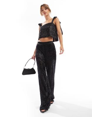 premium beaded tailored pants in black