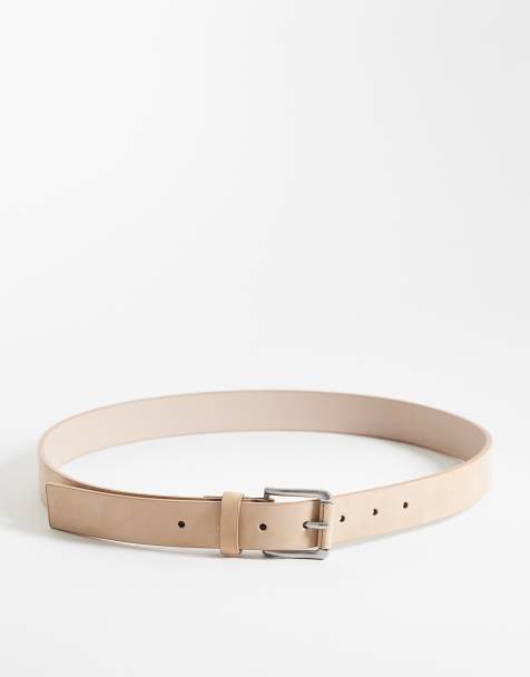 ASOS DESIGN - Premium - Beige elegant bælte i nubuck med sølvfarvet spænde - view 1