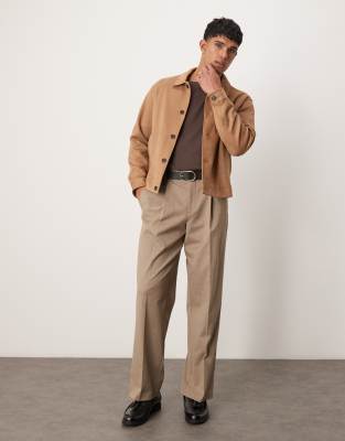 ASOS DESIGN - Premium - Beige elegante bukser med vide ben og dobbelte plisseringer - view 1