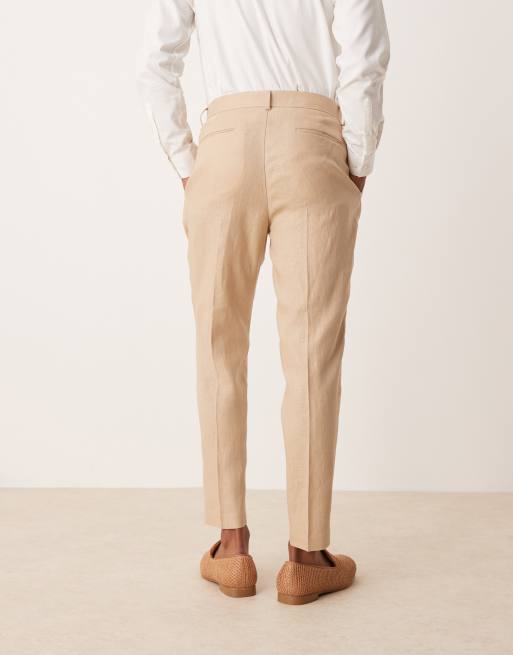 ASOS DESIGN - Premium - Beige habitbukser med indsnævrede ben i 100% hør, 4 af 5