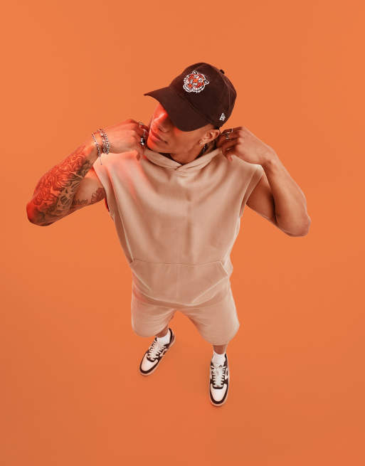 ASOS DESIGN – Premium – Beige, kraftig, ärmlös huvtröja i oversize