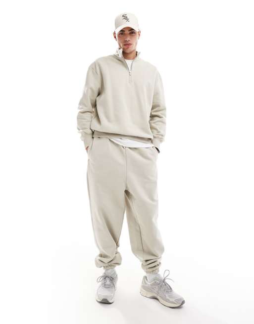 ASOS DESIGN – Premium – Beige, kraftiga mjukisbyxor i oversize, 400gsm