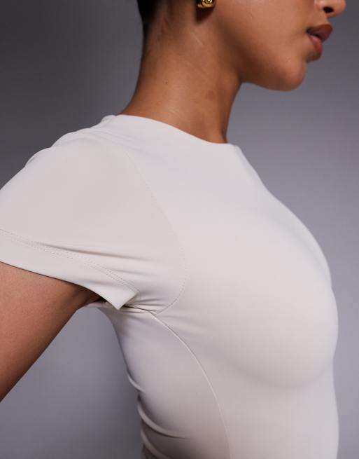 ASOS DESIGN – Premium – Beige, skulpterande body med korta ärmar och rund halsringning, 4 av 4
