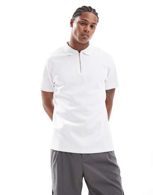 ASOS DESIGN Premium – Biała koszulka polo o gramaturze 300 g/m² ze szwami interlock