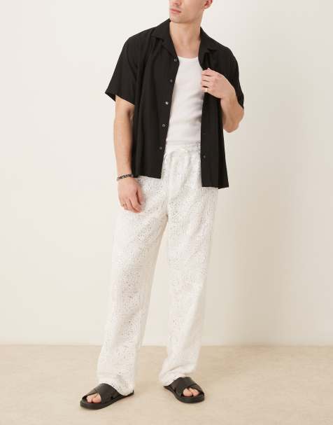 ASOS DESIGN premium baggy crochet trouser in white
