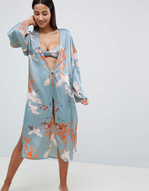 ASOS DESIGN Premium Bird Print Robe