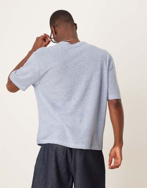 ASOS DESIGN – Premium – Blå, avslappnad t-shirt i linnetyg  , 4 av 4