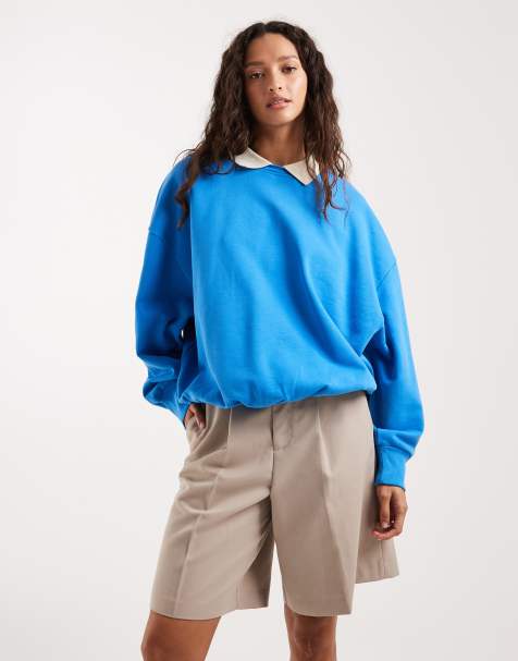 ASOS DESIGN - Premium - Blå rugby-sweatshirt med boblekant - view 1