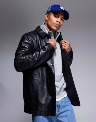 ASOS DESIGN Premium - Blouson Harrington en cuir véritable - Noir
