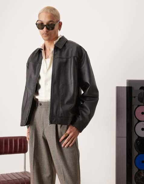 ASOS DESIGN Premium - Blouson Harrington oversize en cuir véritable - Noir - view 1