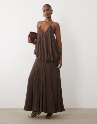 Asos Design Premium Blouson Waist Cami Maxi Dress With Godets In Brown