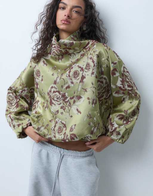 ASOS DESIGN premium bomber in raso jacquard con collo a imbuto, 3 di 5
