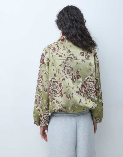 ASOS DESIGN premium bomber in raso jacquard con collo a imbuto, 4 di 5