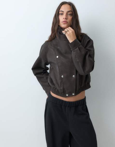 ASOS DESIGN premium bomberjakke i krokopræget PU i chokolade - view 1