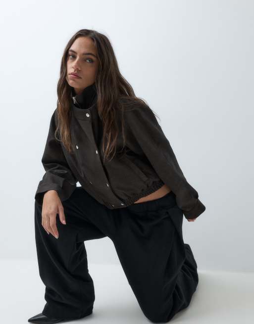 ASOS DESIGN premium bomberjakke i krokopræget PU i chokolade, 3 af 5