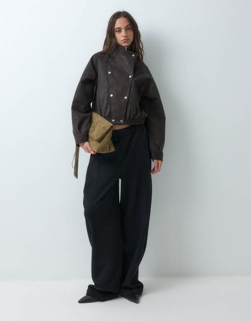 ASOS DESIGN premium bomberjakke i krokopræget PU i chokolade, 4 af 5