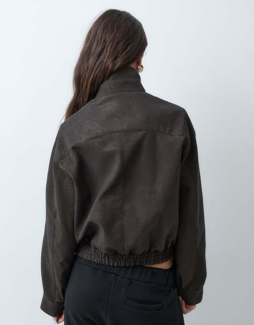 ASOS DESIGN premium bomberjakke i krokopræget PU i chokolade, 5 af 5