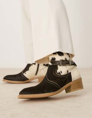 ASOS DESIGN - Premium - Bottines Chelsea en poils de vache à talon cubain-Marron