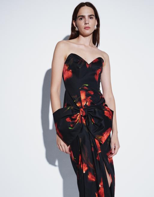 ASOS DESIGN premium bow front floral bandeau maxi dress, 4 of 4