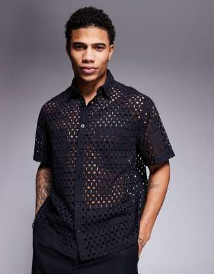 ASOS DESIGN ASOS DESIGN premium boxy oversized broderie shirt in black