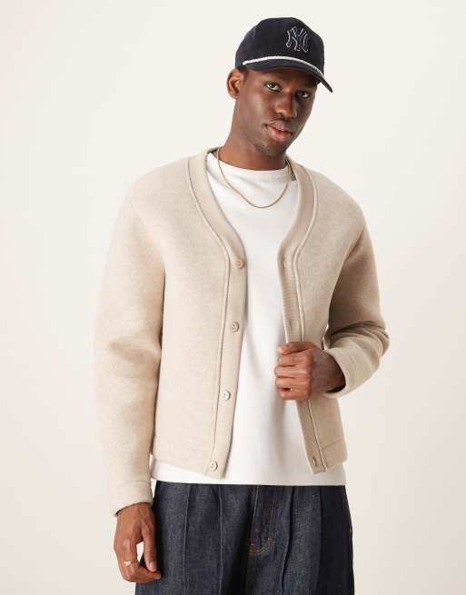 ASOS Design Premium Boxy Oversized Scuba Felt Cardigan in Oatmeal heather Neutral