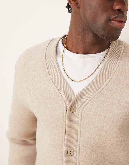 ASOS DESIGN Premium boxy oversized scuba-style fabric felt cardigan in oatmeal marl, 3 of 4