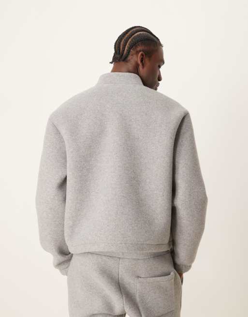 ASOS DESIGN Premium boxy oversized scuba-style fabric felt zip through track jacket in grey marl, 3 of 4