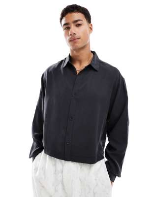 ASOS DESIGN premium boxy oversized shirt in black