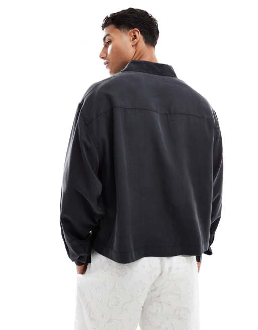 ASOS DESIGN premium boxy oversized shirt in black