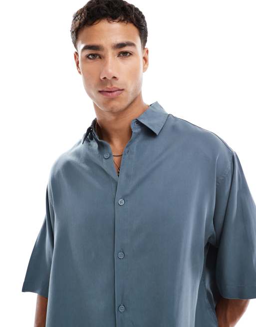 ASOS DESIGN premium boxy oversized shirt in charcoal, 2 of 4