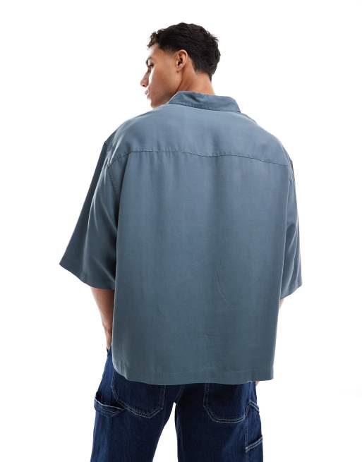 ASOS DESIGN premium boxy oversized shirt in charcoal, 4 of 4