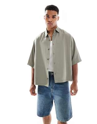 ASOS DESIGN premium boxy oversized shirt in khaki green - view 1