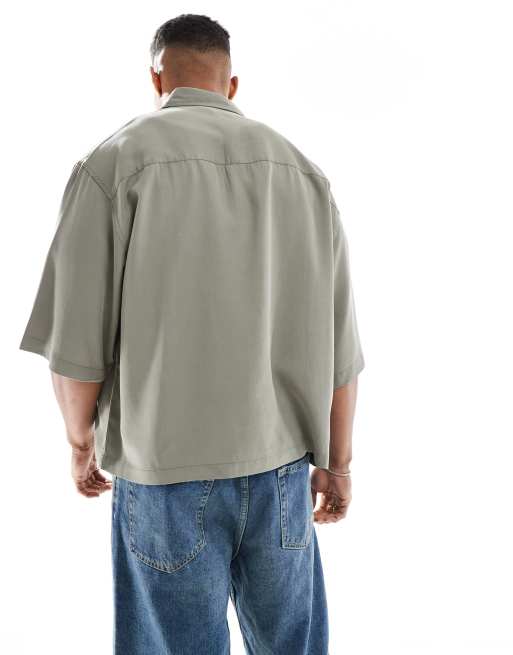 ASOS DESIGN premium boxy oversized shirt in khaki green