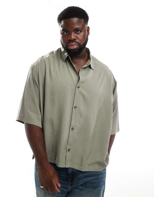 ASOS DESIGN premium boxy oversized shirt in khaki, 2 of 4