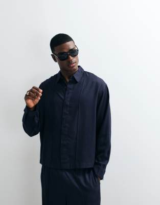 Asos Design Premium Boxy Oversized Shirt In Navy