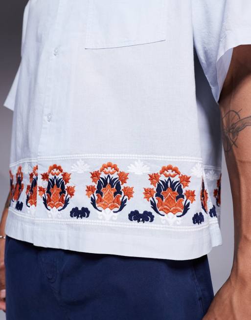 ASOS DESIGN premium boxy oversized shirt with embroidery in light blue